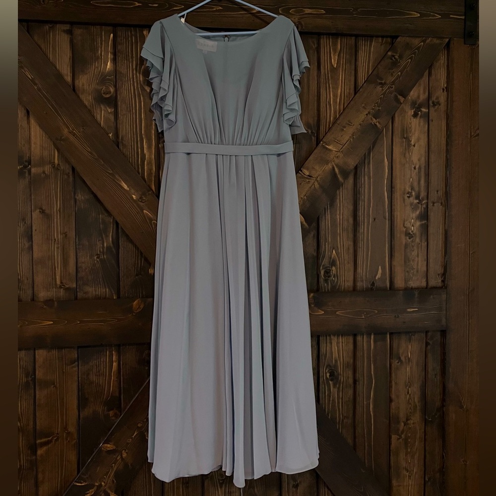 Size A14 Dusty Blue Azazie Daphne bridesmaid dress